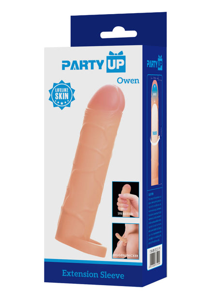 Party Up OWEN 1 Inch Extender Sleeve - Flesh 1 Inch Penis Extender Sleeve with Ball Strap