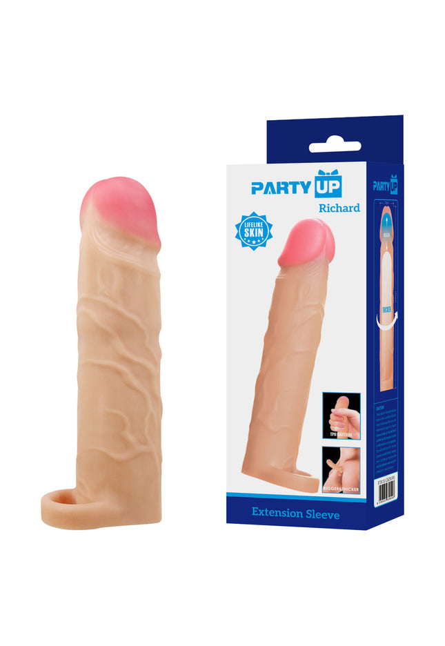 Party Up RICHARD 3 Inch Extender Sleeve - Flesh 3 Inch Penis Extender Sleeve with Ball Strap