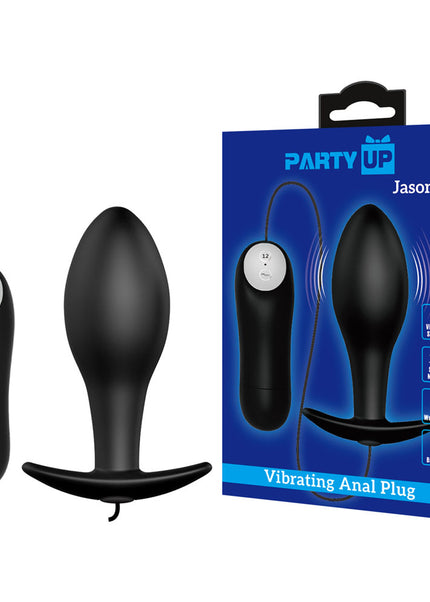 Party Up JASON Vibrating Anal Plug - Black 8.5 cm Vibrating Butt Plug with Remote