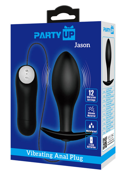 Party Up JASON Vibrating Anal Plug - Black 8.5 cm Vibrating Butt Plug with Remote