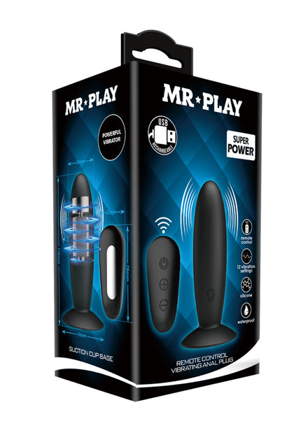 MR PLAY Remote Control Vibrating Anal Plug - Black USB Rechargeable Vibrating Butt Plug with Wireless Remote
