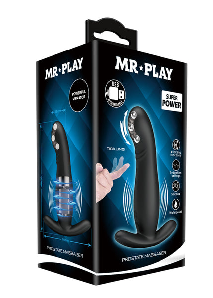 MR PLAY Prostate Massager - Black USB Rechargeable Prostate Massager with Flicking Tip