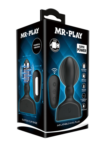 MR PLAY Inflatable Anal Plug - Black USB Rechargeable Inflatable Anal Plug with Wireless Remote