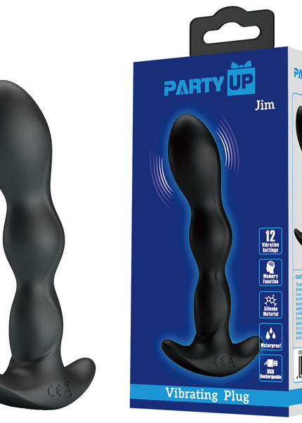 Party Up JIM Vibrating Plug - Black 14.5 cm USB Rechargeable Vibrating Butt Plug
