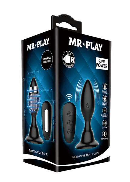 MR PLAY Vibrating Anal Plug - Black 10.8 cm USB Rechargeable Vibrating Butt Plug with Remote