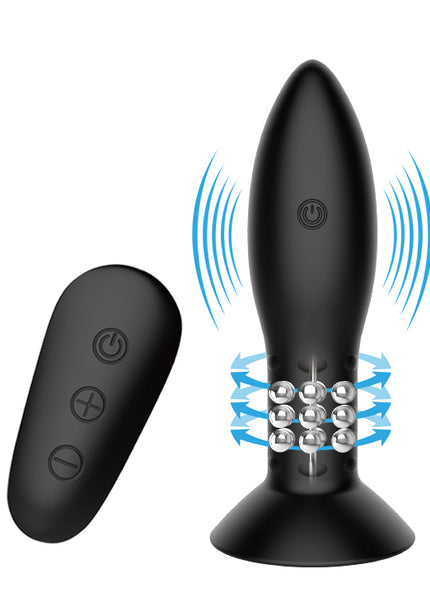 MR PLAY Rotation Beads Anal Plug - Black USB Rechargeable Beaded Butt Plug with Wireless Remote
