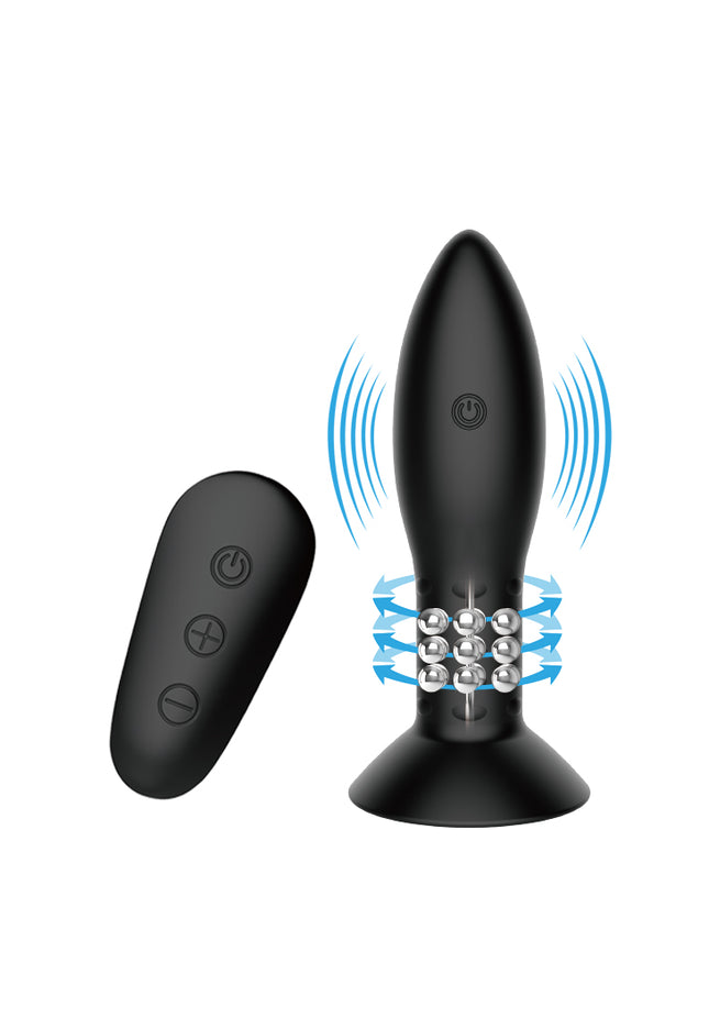 MR PLAY Rotation Beads Anal Plug - Black USB Rechargeable Beaded Butt Plug with Wireless Remote