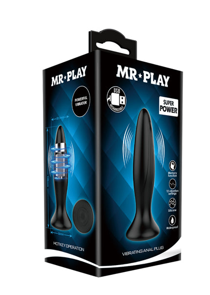 MR PLAY Vibrating Anal Plug - Black 12.8 cm USB Rechargeable Vibrating Butt Plug