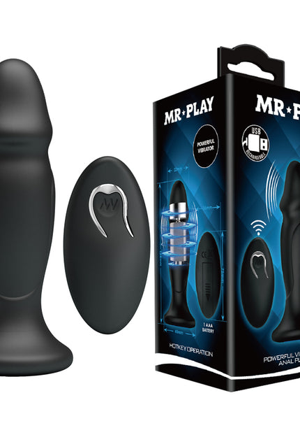 MR PLAY Powerful Vibrating Anal Plug - Black 12.4 cm USB Rechargeable Vibrating Anal Plug with Remote