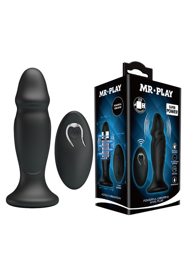 MR PLAY Powerful Vibrating Anal Plug - Black 12.4 cm USB Rechargeable Vibrating Anal Plug with Remote