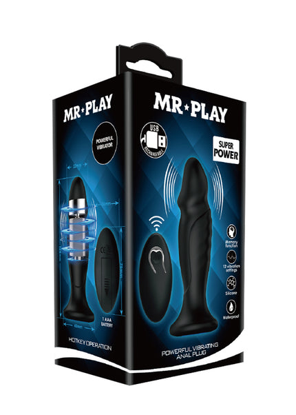 MR PLAY Powerful Vibrating Anal Plug - Black 12.4 cm USB Rechargeable Vibrating Anal Plug with Remote