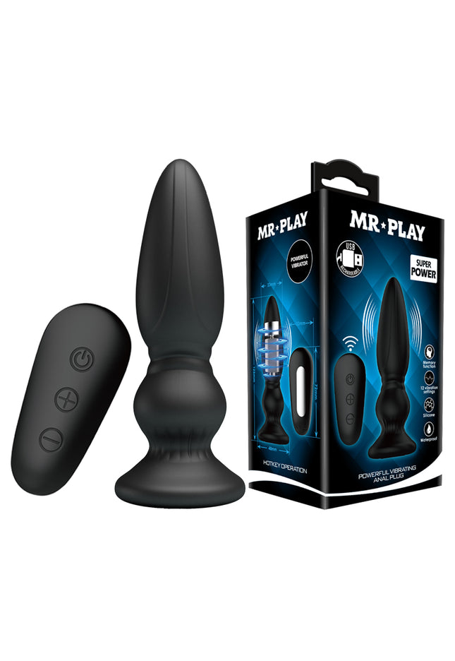 MR PLAY Powerful Vibrating Anal Plug - Black 12.5 cm USB Rechargeable Vibrating Anal Plug with Remote