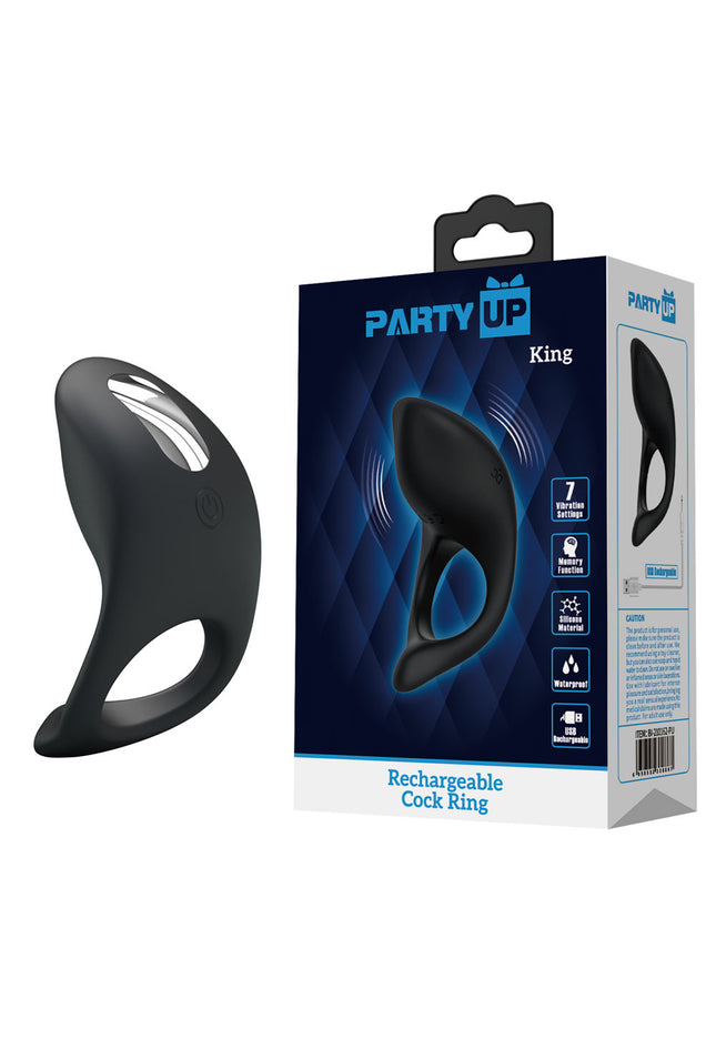 Party Up KING Rechargeable Cock Ring - Black USB Rechargeable Cock Ring