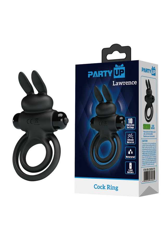 Party Up LAWRENCE Vibrating Cock Ring - Black Vibrating Cock & Balls Ring