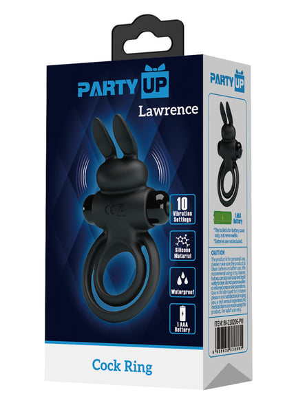 Party Up LAWRENCE Vibrating Cock Ring - Black Vibrating Cock & Balls Ring