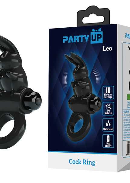 Party Up LEO Vibrating Cock Ring - Black Vibrating Cock Ring