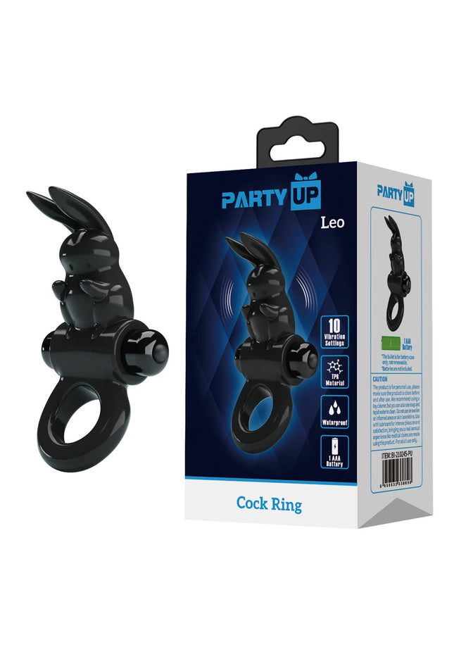 Party Up LEO Vibrating Cock Ring - Black Vibrating Cock Ring