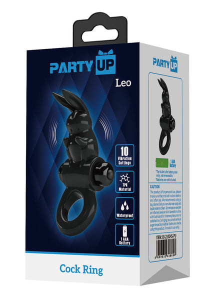Party Up LEO Vibrating Cock Ring - Black Vibrating Cock Ring