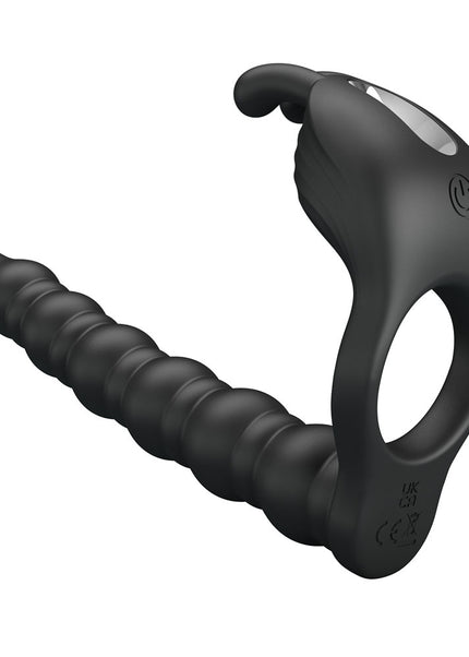 Party Up MARCUS Ring & Anal Plug - Black USB Rechargeable Vibrating Cock Ring with Double Penetrator