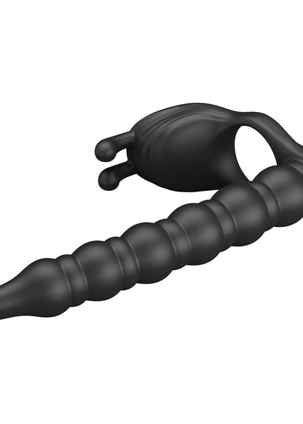 Party Up MARCUS Ring & Anal Plug - Black USB Rechargeable Vibrating Cock Ring with Double Penetrator