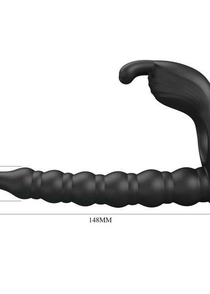 Party Up MARCUS Ring & Anal Plug - Black USB Rechargeable Vibrating Cock Ring with Double Penetrator