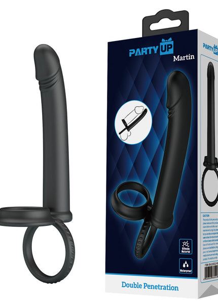 Party Up MARTIN Double Penetrator - Black Cock & Ball Rings with Double Penetrator