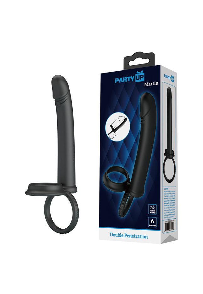 Party Up MARTIN Double Penetrator - Black Cock & Ball Rings with Double Penetrator
