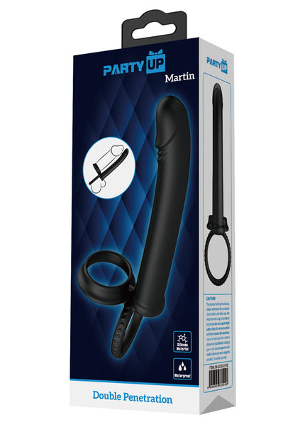 Party Up MARTIN Double Penetrator - Black Cock & Ball Rings with Double Penetrator