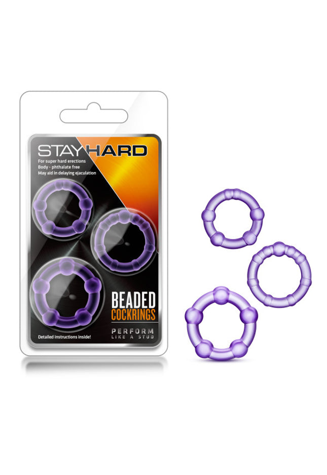 Stay Hard Beaded Cockrings - Purple Cock Rings - Set of 3 Sizes