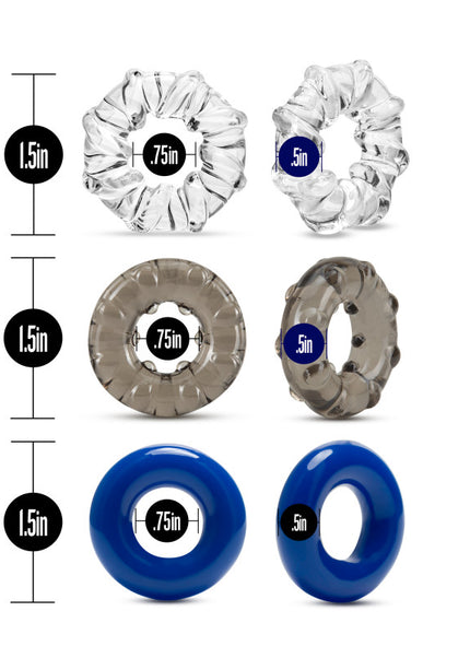 Stay Hard Triple Stretch - Coloured Cock Rings - Set of 3