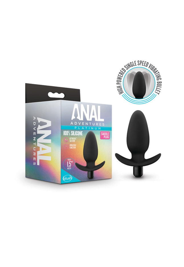 Anal Adventures Platinum Saddle Plug - Black 12 cm Vibrating Butt Plug
