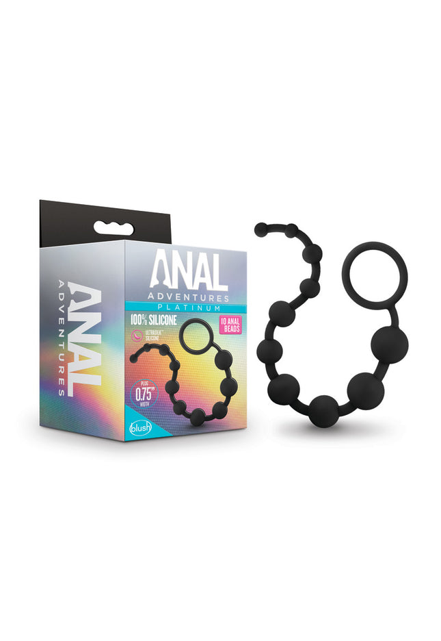 Anal Adventures Platinum 10 Anal Beads - Black - Black 31.7 cm Anal Beads