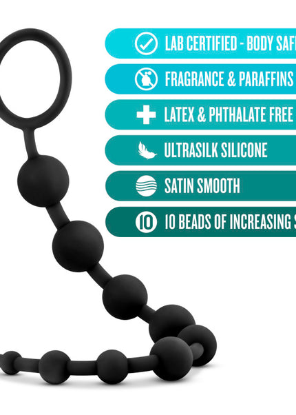Anal Adventures Platinum 10 Anal Beads - Black - Black 31.7 cm Anal Beads