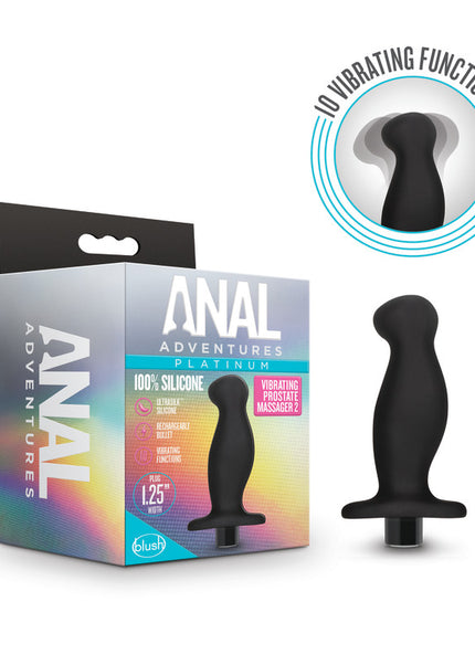 Anal Adventures Platinum Vibrating Prostate Massager 02 - Black 10.8 cm USB Rechargeable Prostate Massager