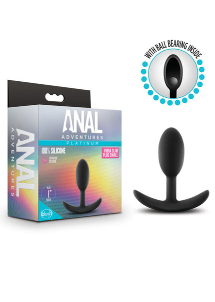 Anal Adventures Platinum Vibra Slim Plug - Black 8.9 cm Small Butt Plug with Internal Ball