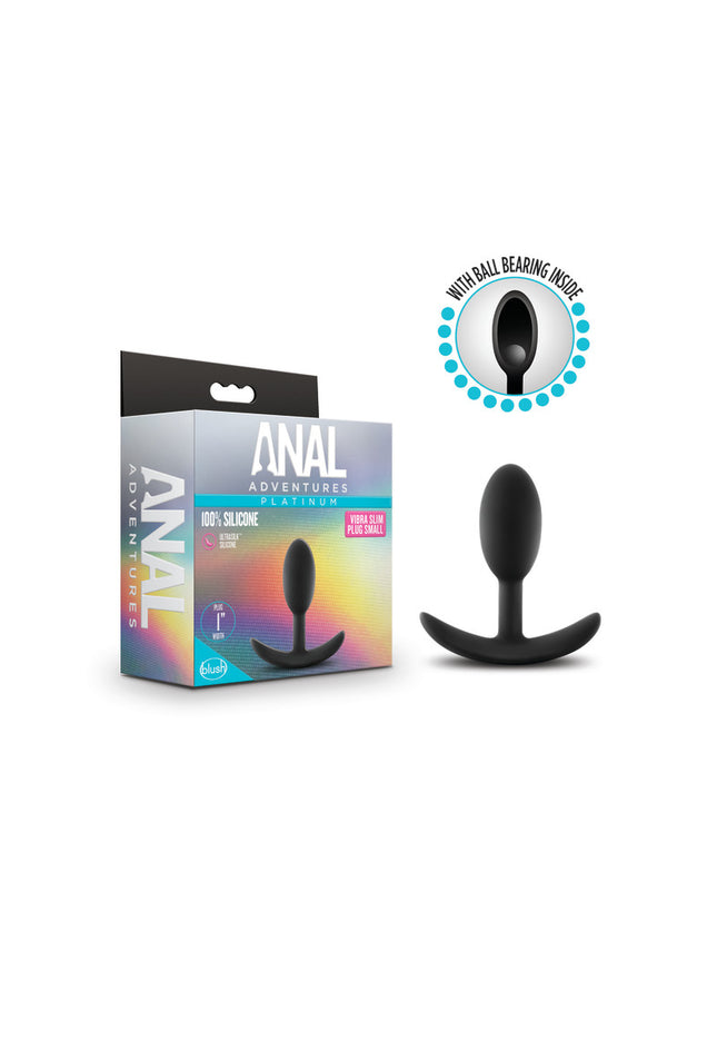 Anal Adventures Platinum Vibra Slim Plug - Black 8.9 cm Small Butt Plug with Internal Ball