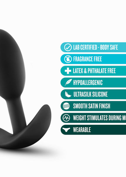 Anal Adventures Platinum Vibra Slim Plug - Black 8.9 cm Small Butt Plug with Internal Ball