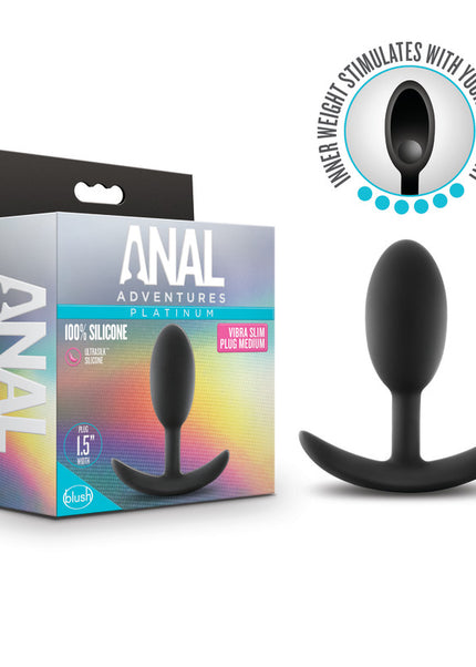 Anal Adventures Platinum Vibra Slim Plug - Black 10.1 cm Butt Plug with Internal Ball