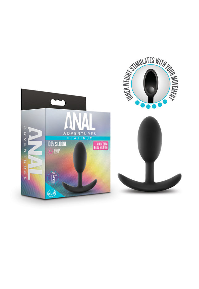 Anal Adventures Platinum Vibra Slim Plug - Black 10.1 cm Butt Plug with Internal Ball