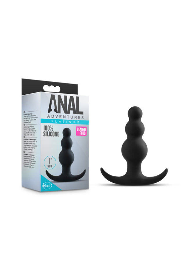 Anal Adventures Platinum Beaded Plug - Black 7.6 cm (3'') Silicone Butt Plug