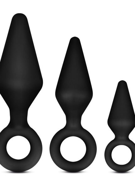 Anal Adventures Platinum Loop Plug Kit - Black Butt Plugs - Set of 3 Sizes