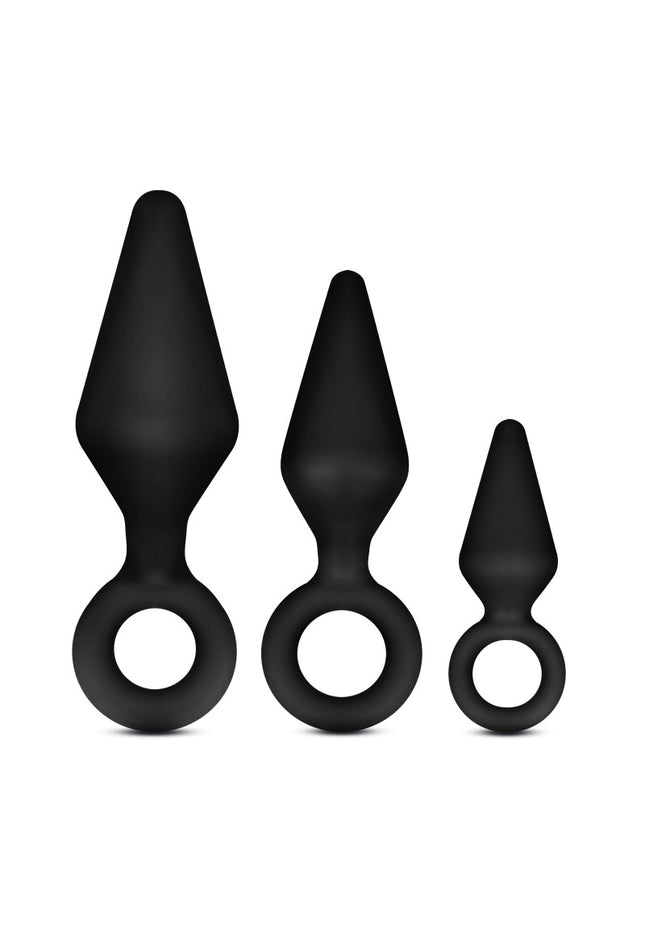 Anal Adventures Platinum Loop Plug Kit - Black Butt Plugs - Set of 3 Sizes