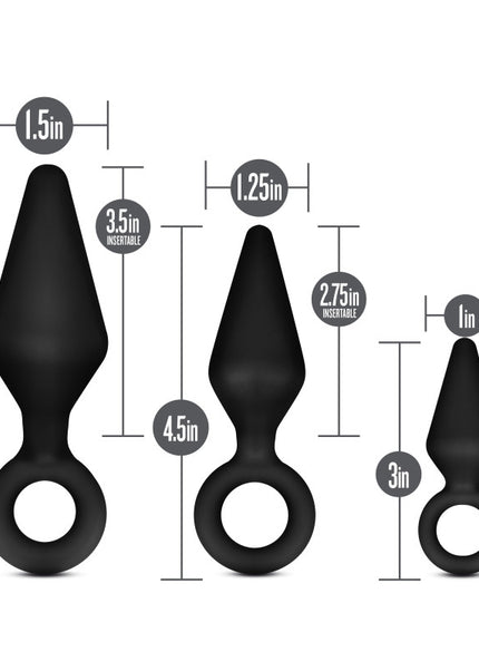 Anal Adventures Platinum Loop Plug Kit - Black Butt Plugs - Set of 3 Sizes