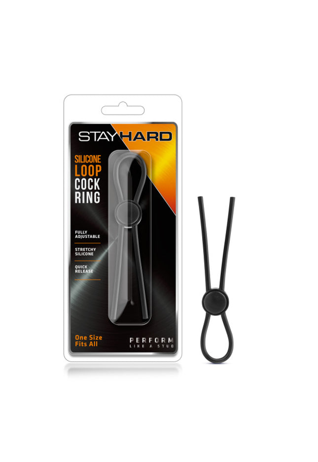 Stay Hard - Silicone Loop Cock Ring - Black Adjustable Lasso Cock Ring