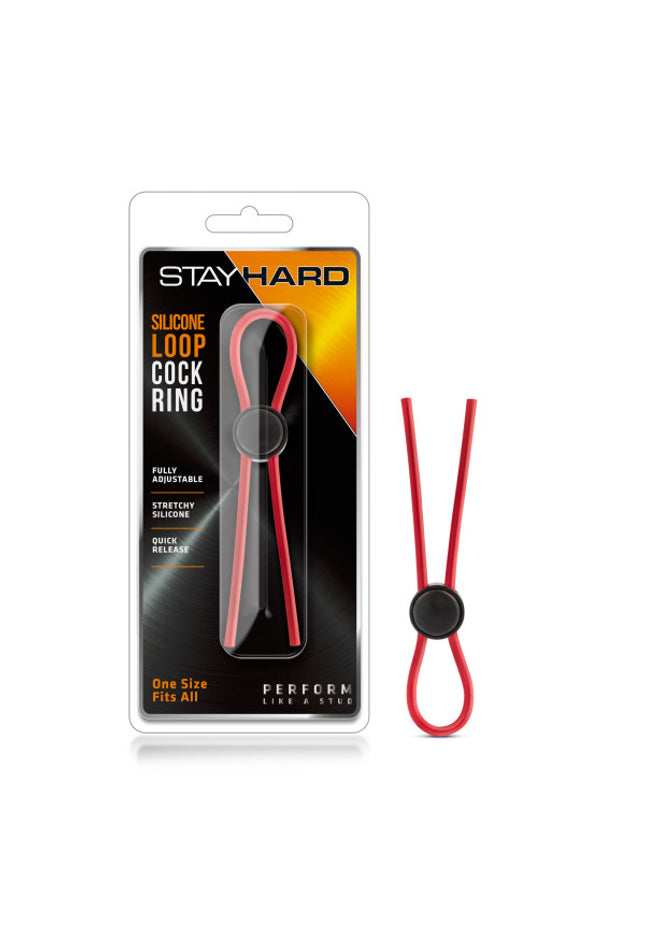 Stay Hard - Silicone Loop Cock Ring - Red Adjustable Lasso Cock Ring