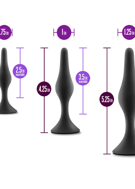Anal Adventures Platinum Silicone Beginner Plug Kit - Black Butt Plug Kit - Set of 3 Sizes