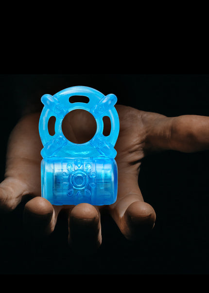 Stay Hard Rechargeable 5 Function Cock Ring - Blue USB Rechargeable Vibrating Cock Ring