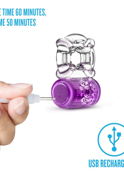 Play With Me Pleaser Rechargeable C-Ring - Purple - Purple USB Rechargeable Cock Ring