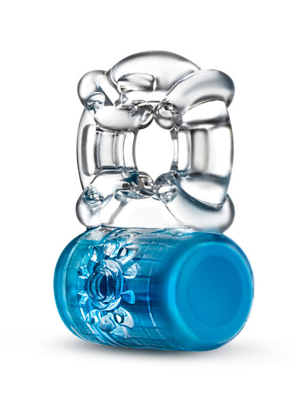 Play With Me Pleaser Rechargeable C-Ring - Blue - Blue Rechargeable Cock Ring
