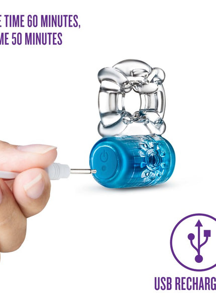 Play With Me Pleaser Rechargeable C-Ring - Blue - Blue Rechargeable Cock Ring